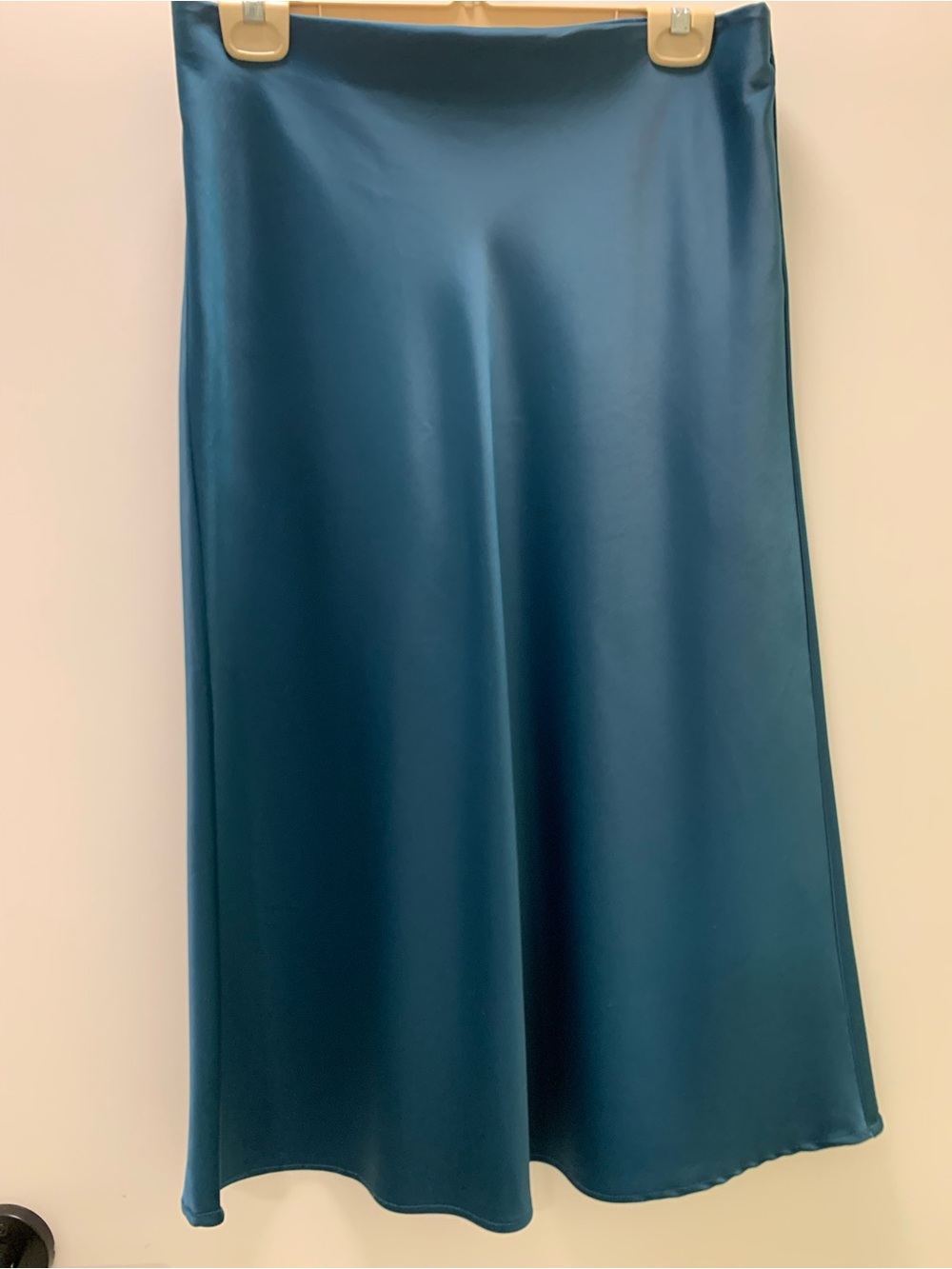 Satin A-Line Midi Skirt in Teal